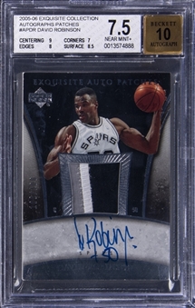 2005-06 UD "Exquisite Collection" Auto Patch #AP-DR David Robinson Signed Patch Card (#100/100) - BGS NEAR MINT+ 7.5/BGS 10